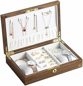 MUSUMI Jewelry Box Luxury Large Wood Jewelry Box Jewellery Storage Case Casket Wooden Velvet Necklace Ring Earring Watch Organizer Jewelry Boxes and Organizers (Walnut)