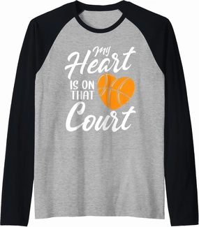 My Heart Is On That Court Basketball Cute Mothers Day Womens Raglan Baseball Tee