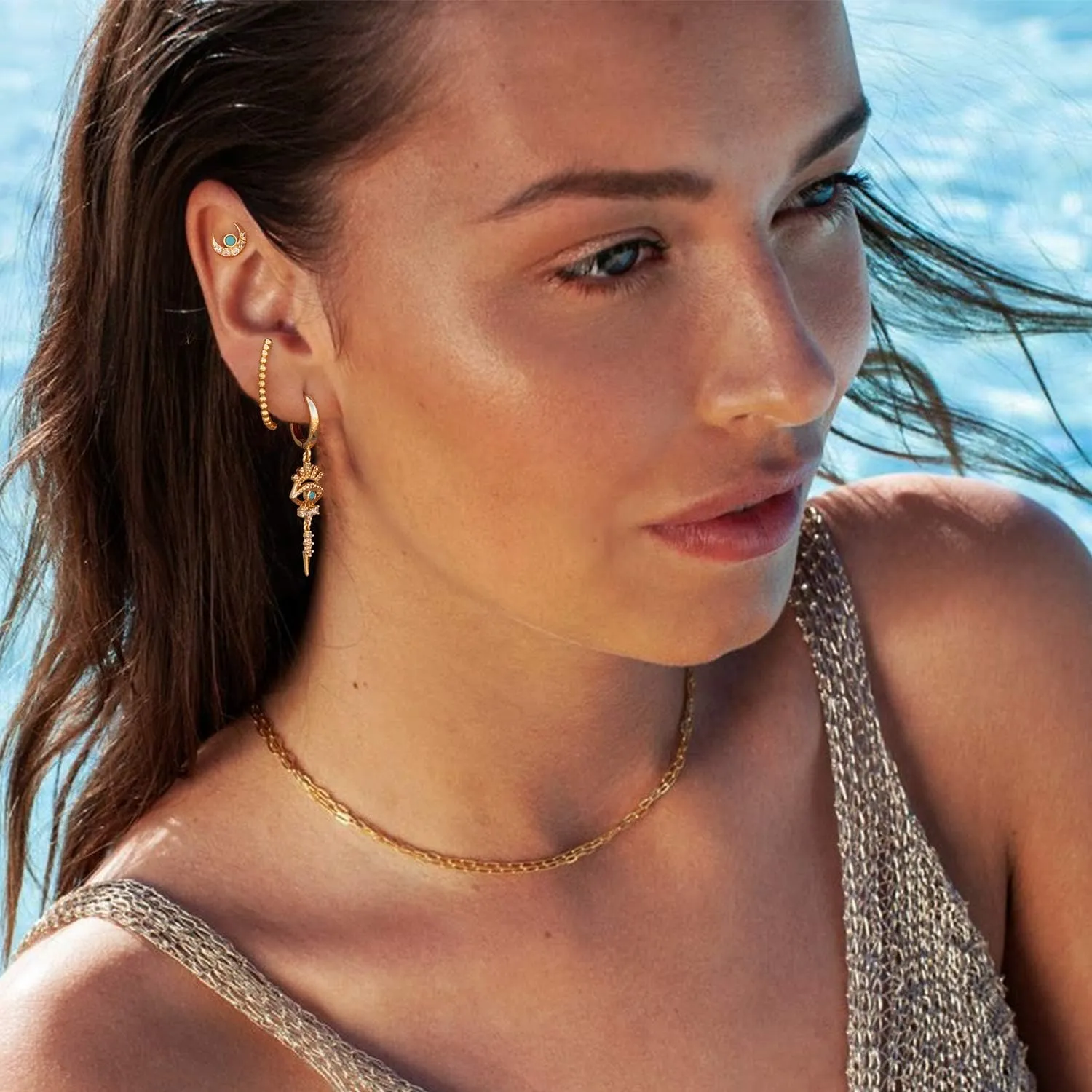 MYEARS Women Earrings Gold Huggie Hoop Dangle Drop 14K Gold Plated Small Simple Hypoallergenic Everyday Jewelry
