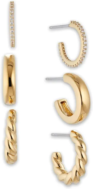 Nadri Hoop Earrings Set of 3 - Plated Earrings for Women, Hoop Earrings for Women Trendy, Lightweight Chunky Open Hoops