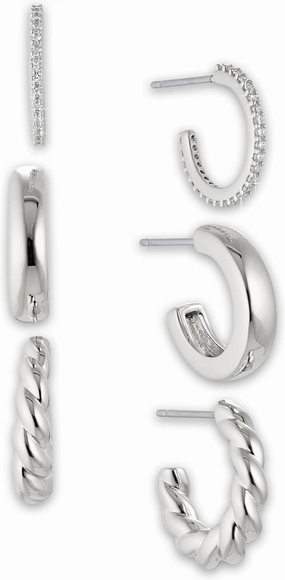 Nadri Hoop Earrings Set of 3 - Plated Earrings for Women, Hoop Earrings for Women Trendy, Lightweight Chunky Open Hoops