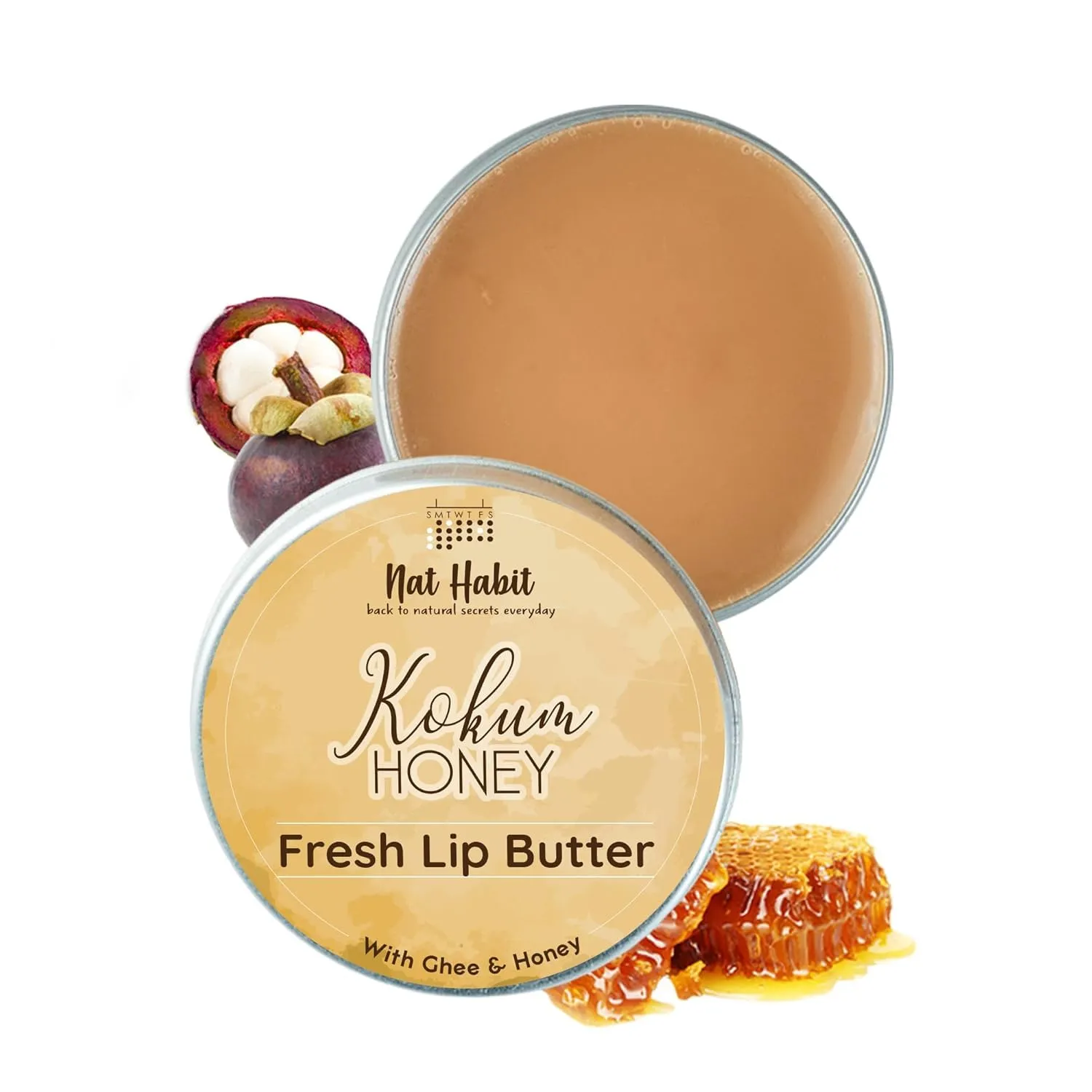 Nat-Habit Kokum Honey Lip Balm Fresh Infused Lip Butter With Desi Ghee & Raw Honey For Lip Pigmentation, Lightening, Lip Repair, Dark And Chapped Lips (10gm) (Pack of 1) Visit the Nat Habit Store