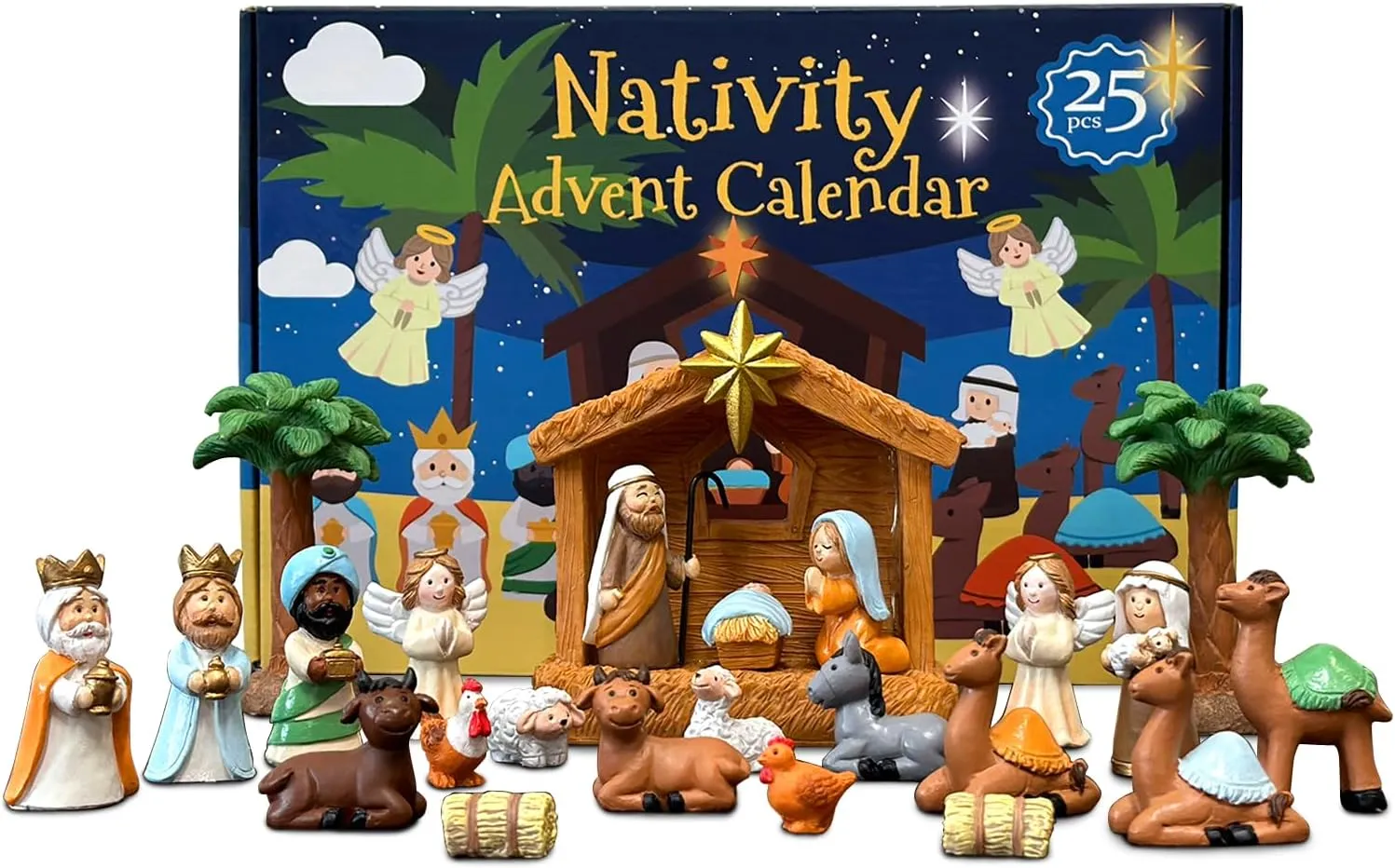 Nativity Set for Kids, Toddlers Advent Calendar 2024-25 Days of Christmas Nativity Scene Set, Little People Figures Toy for Boys and Girls, 25 Pieces for Xmas Gifts