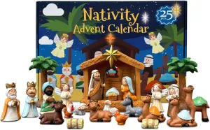 Nativity Set for Kids, Toddlers Advent Calendar 2024-25 Days of Christmas Nativity Scene Set, Little People Figures Toy for Boys and Girls, 25 Pieces for Xmas Gifts