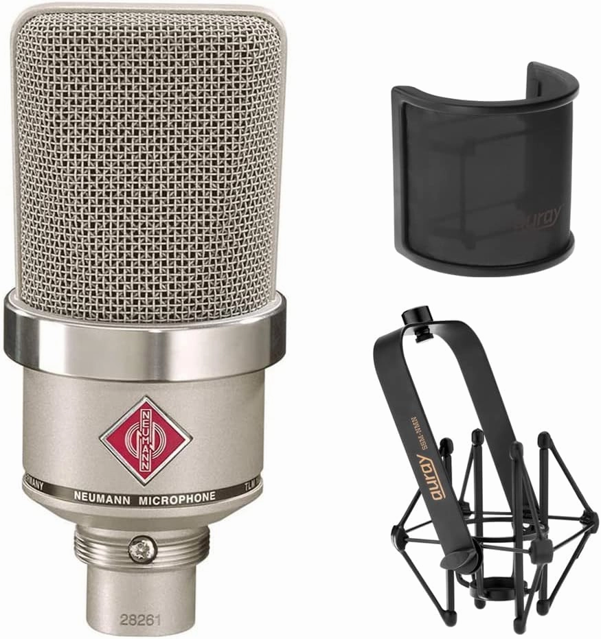 NEUMANN TLM-102 Large Diaphragm Studio Condenser Microphone (Nickel) with Suspension Shockmount & Pop Filter