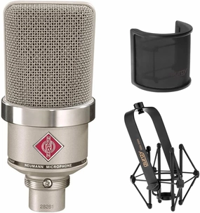 NEUMANN TLM-102 Large Diaphragm Studio Condenser Microphone (Nickel) with Suspension Shockmount & Pop Filter