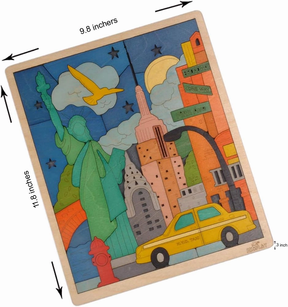 New York City Puzzle for Kids | 75 Piece Wooden Jigsaw Puzzle | Learning Educational Toys Gifts for Boys Girls 3  Years | Discover New York City