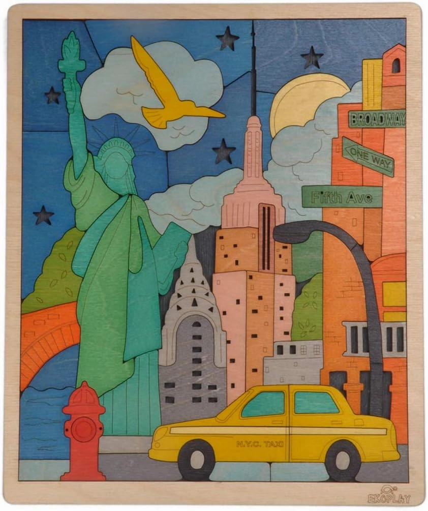 New York City Puzzle for Kids | 75 Piece Wooden Jigsaw Puzzle | Learning Educational Toys Gifts for Boys Girls 3  Years | Discover New York City