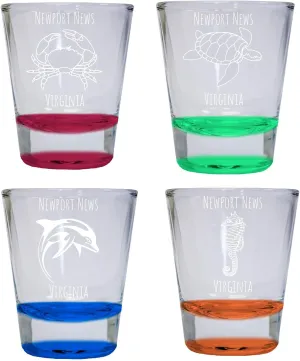 Newport News Virginia Souvenir Round Shot Glass 4-Pack Red, Green, Blue, and Orange one of each