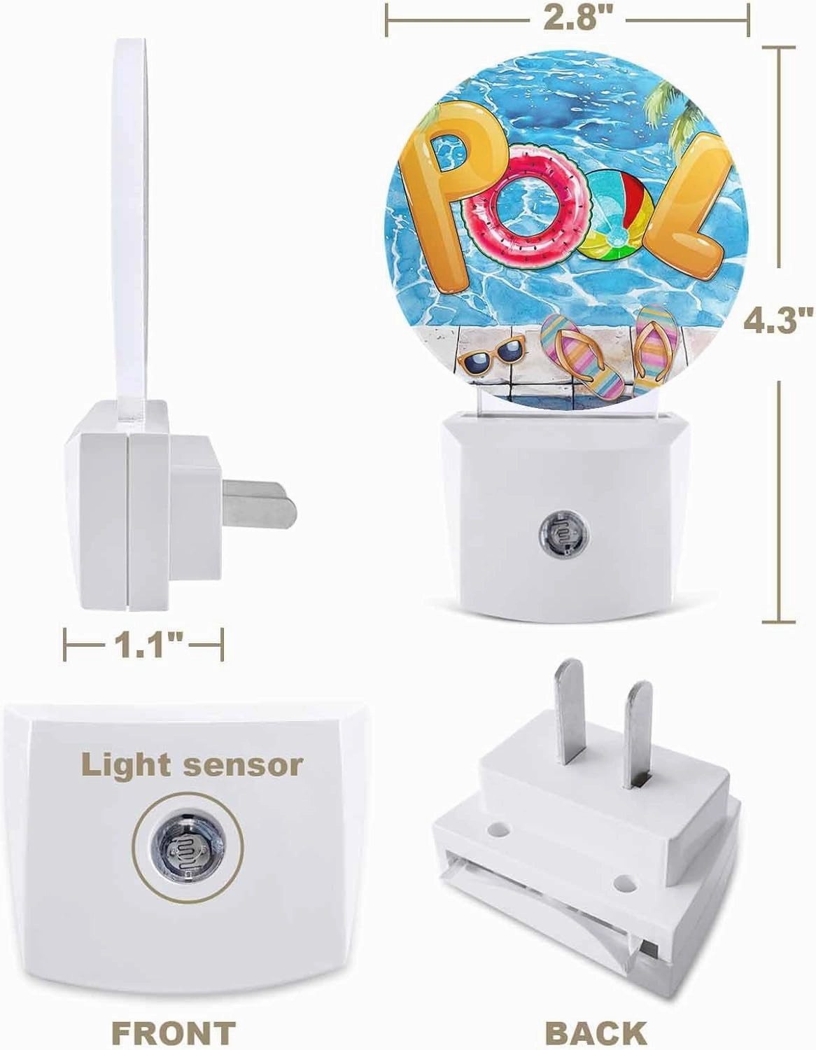 Night Lights Auto Sensor Summer Pool Night Light Swimming Ring Slippers Round Lamp Plug-in LED Nightlights Dusk to Dawn for Living Room Bedroom Bathroom Hallway Home Wall Decor