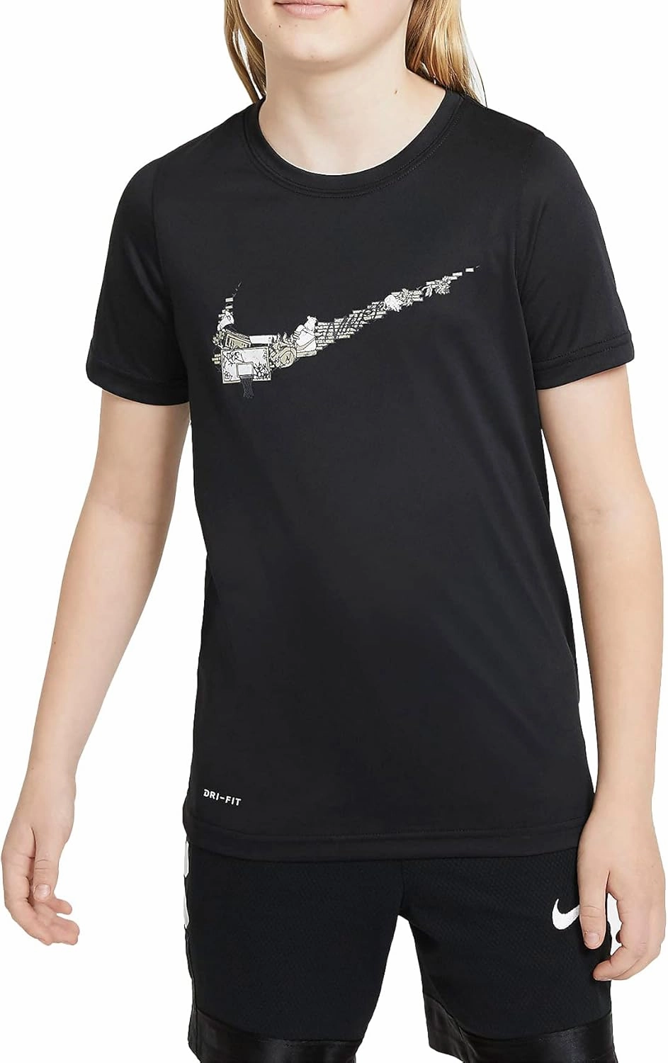 Nike Dri-FIT Basketball Swoosh Big Kids' (Boys') Training T-Shirt, Small Black