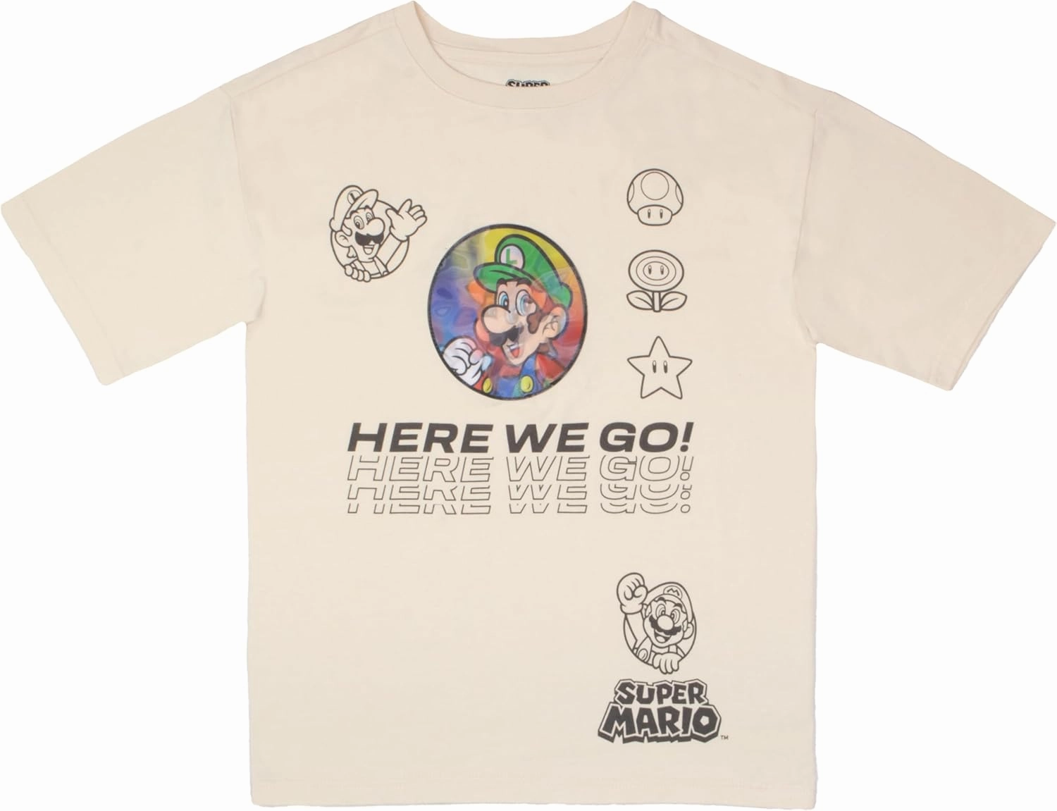 Nintendo Super Mario Bros Boys Short Sleeve T-Shirt & Shorts Set with Lenticular Image Changing Patch, 2-Piece Gamer Outfit