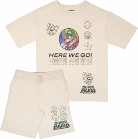 Nintendo Super Mario Bros Boys Short Sleeve T-Shirt & Shorts Set with Lenticular Image Changing Patch, 2-Piece Gamer Outfit