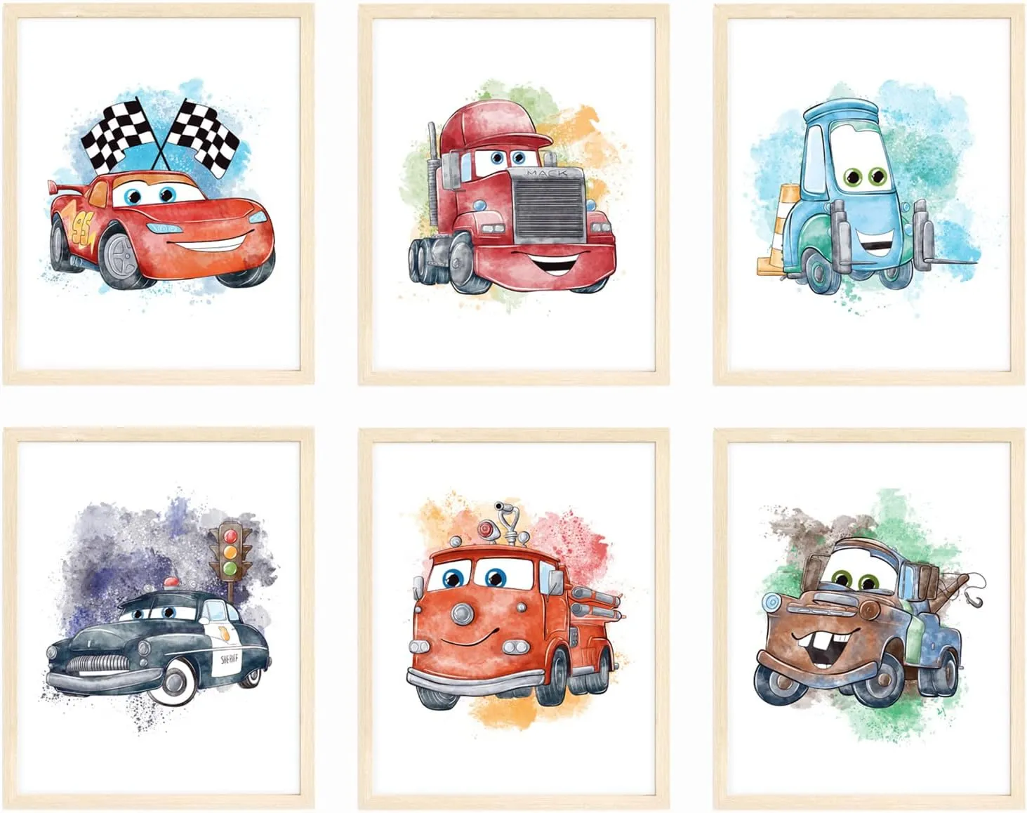 Nistio® Cars Movie Poster Prints, Cars Movie Poster Wall Art Decor, Lightning McQueen, Set of 6, 8x10 inches (Unframed)