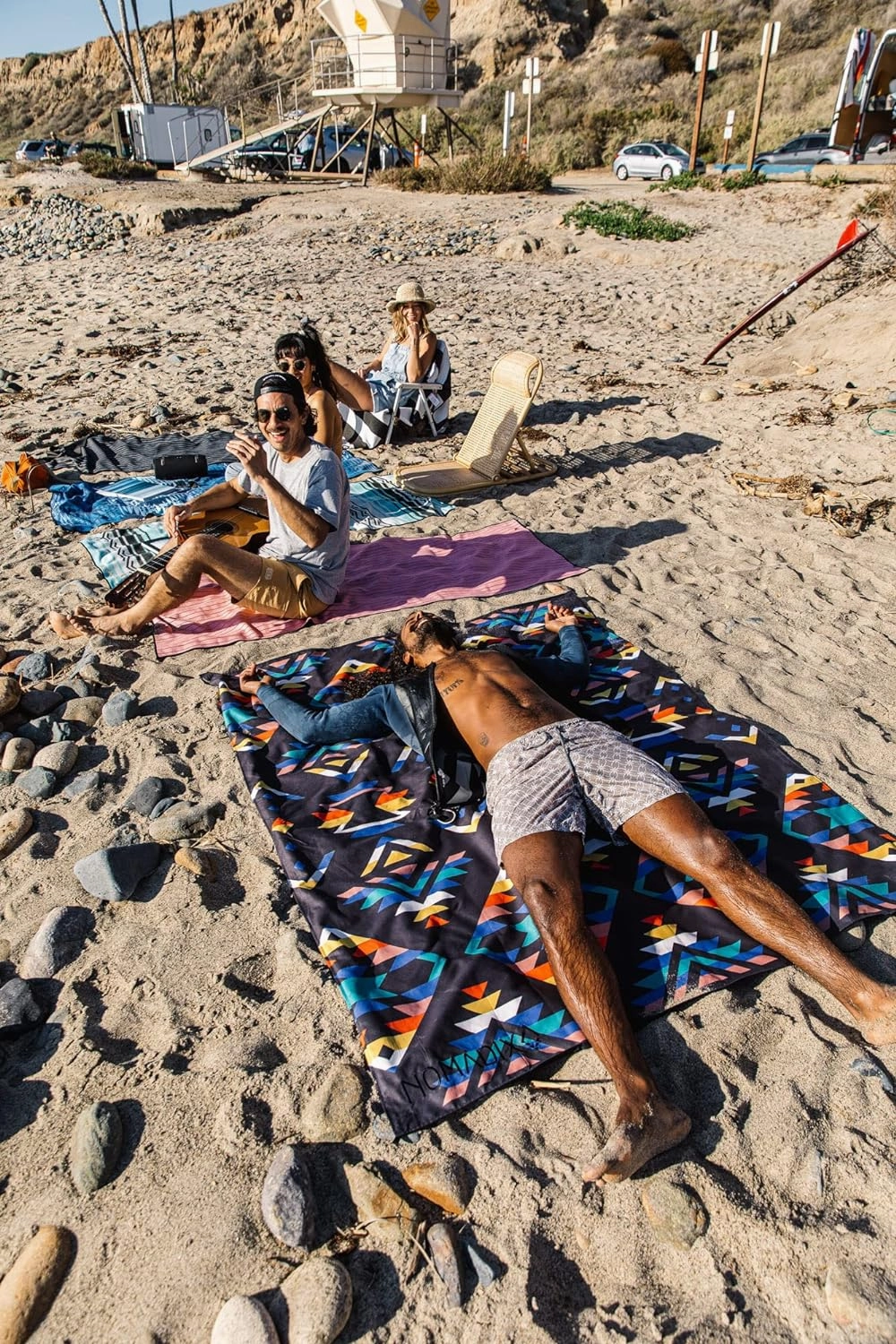 Nomadix Festival Blanket - Perfect for Picnics, Camping, & Lawn Seating - Plush Top & Water Resistant Base - Made with Post Consumer Recycled Materials - 60x70 (Stripes Retro)