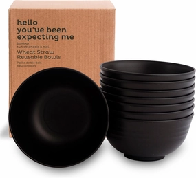 Nook Theory Reusable Wheat Straw Bowls 8 Pcs - 26 Oz Cereal Bowl, Non-Toxic Kids and Toddler Bowl, Microwavable, Dishwasher Safe and Unbreakable Dinnerware (Noir)