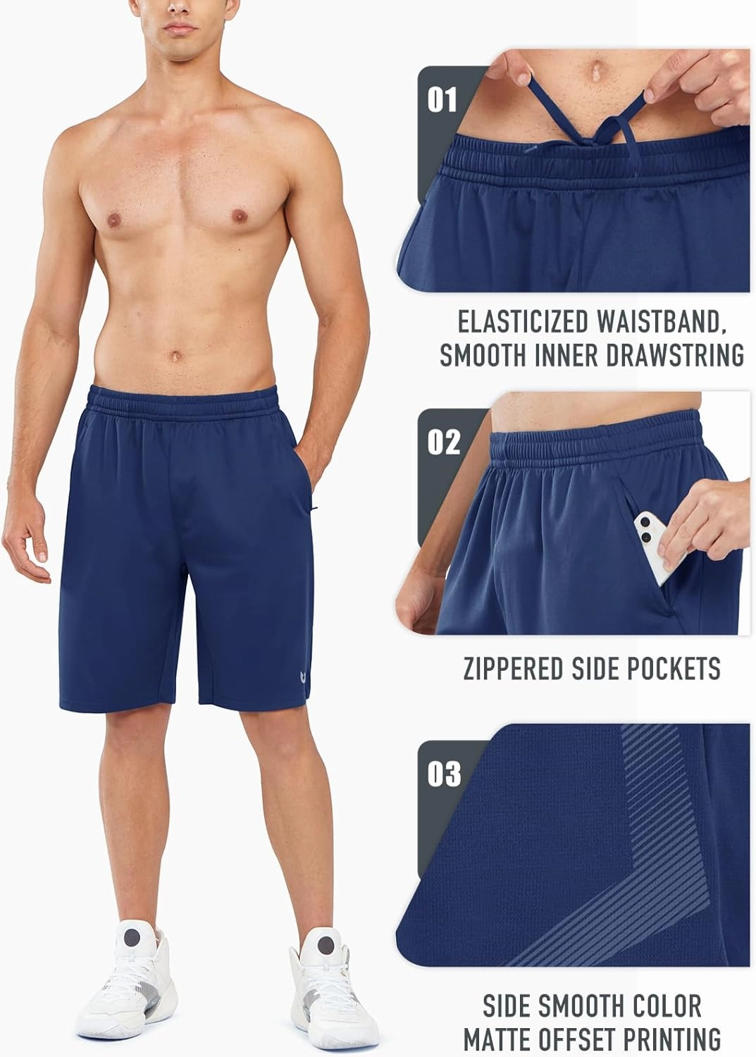 NORTHYARD Men's 10" Athletic Basketball Shorts with Zipper Pockets Quick Dry Lightweight Running Workout Gym Tennis Shorts