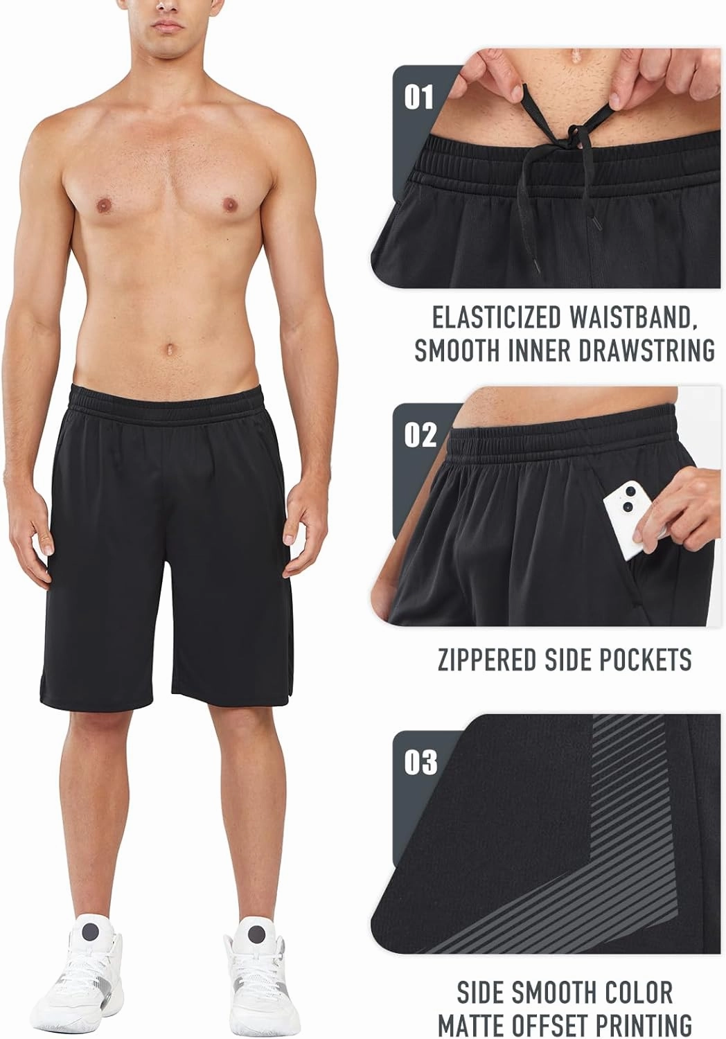 NORTHYARD Men's 10" Athletic Basketball Shorts with Zipper Pockets Quick Dry Lightweight Running Workout Gym Tennis Shorts
