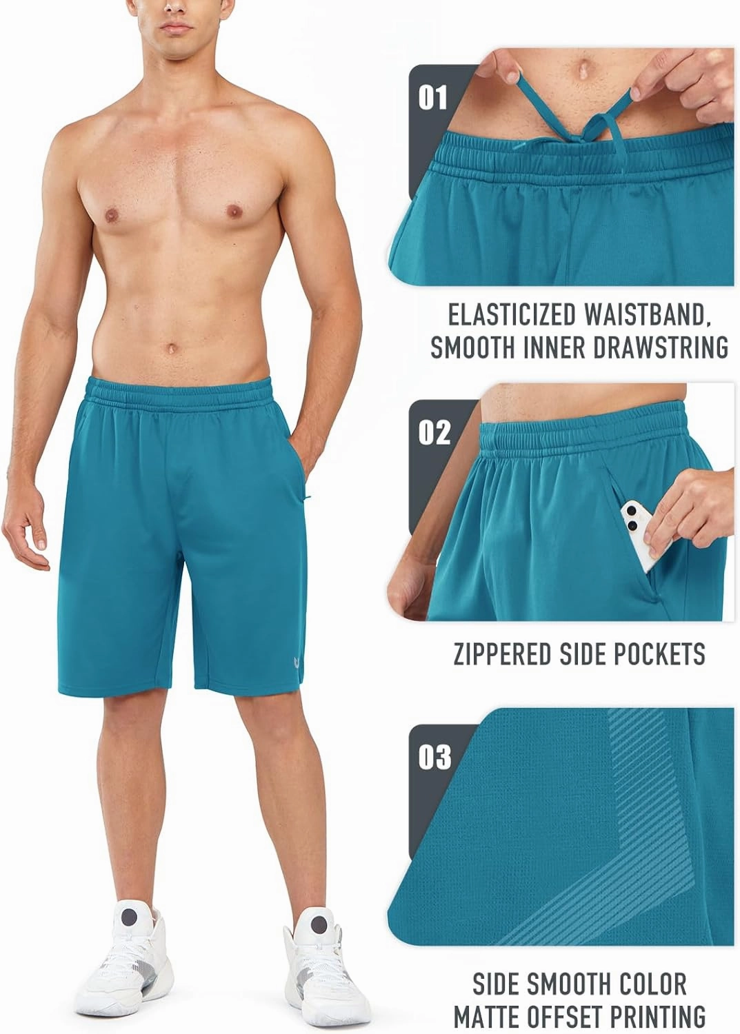 NORTHYARD Men's 10" Athletic Basketball Shorts with Zipper Pockets Quick Dry Lightweight Running Workout Gym Tennis Shorts