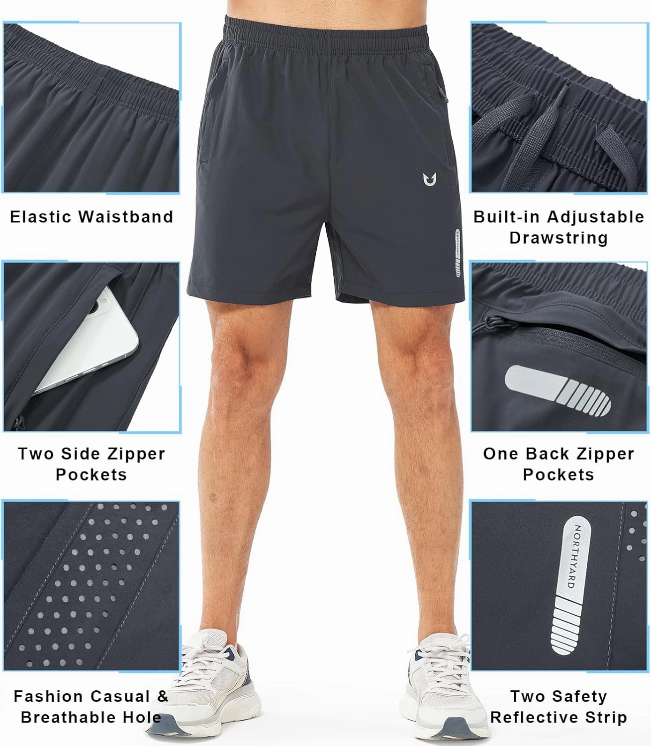 NORTHYARD Men's Athletic Running Shorts Quick Dry Workout Shorts 7"/ 5"/ 9" Lightweight Sports Gym Basketball Tennis Hiking