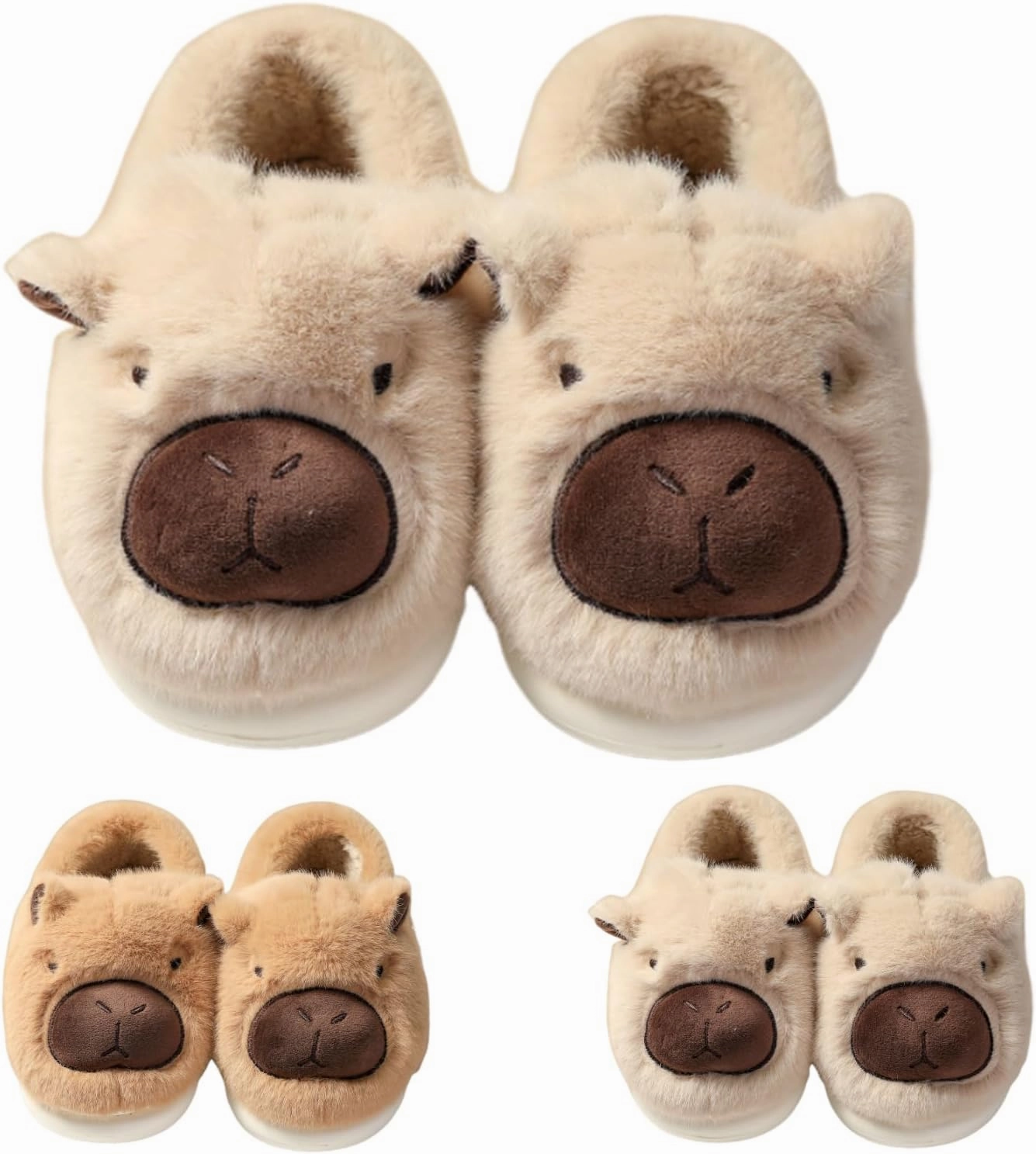 Novelty With Ears Capybara Slippers, Cozy House Shoes Fall and Winter Indoor Outdoor for Women, Warm Funny Animal Soft Plush Slides