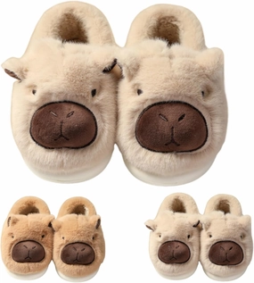 Novelty With Ears Capybara Slippers, Cozy House Shoes Fall and Winter Indoor Outdoor for Women, Warm Funny Animal Soft Plush Slides