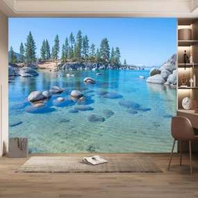 Ocean Scenery Removable Self-Adhesive Mural, Alpine Rocks Peel and Stick Wallpaper,for Kindergarten Bedroom Living Room Kids Room Tv Sofa Background Wall,78.7" W x55.2 H