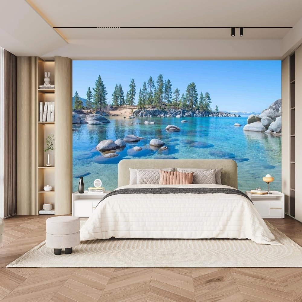 Ocean Scenery Removable Self-Adhesive Mural, Alpine Rocks Peel and Stick Wallpaper,for Kindergarten Bedroom Living Room Kids Room Tv Sofa Background Wall,78.7" W x55.2 H