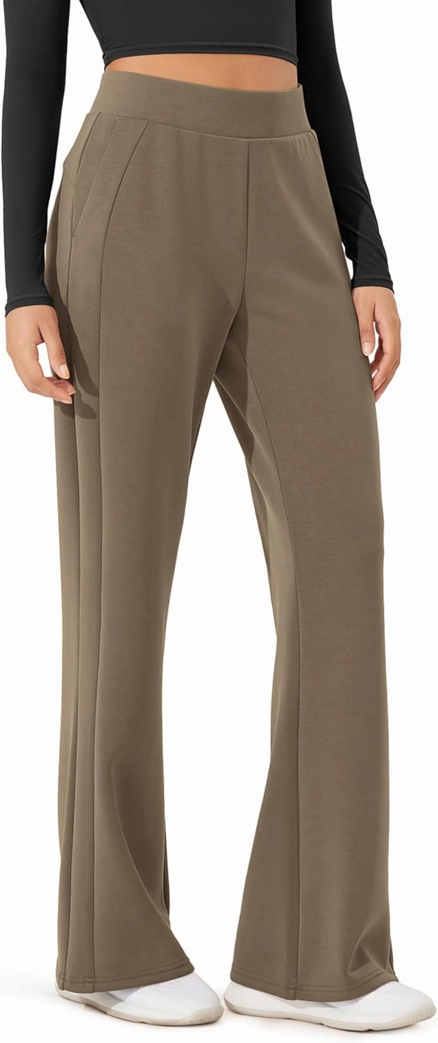 ODODOS Women's Modal Soft Mini Flared Pants with Pockets High Waist Pull-On Casual Lounge Pants-29/31" Inseam
