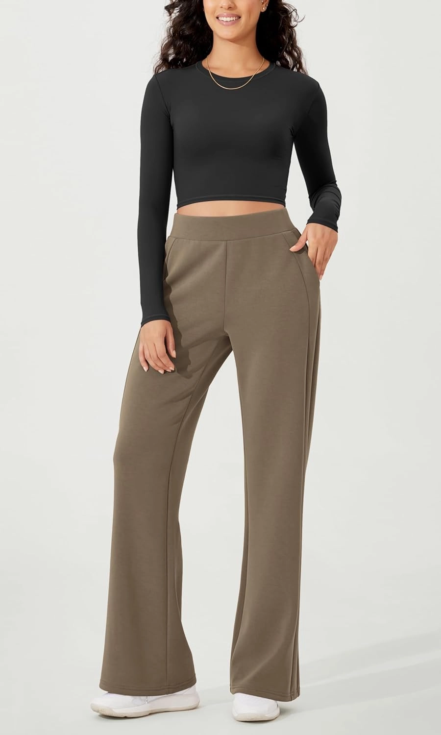 ODODOS Women's Modal Soft Mini Flared Pants with Pockets High Waist Pull-On Casual Lounge Pants-29/31" Inseam