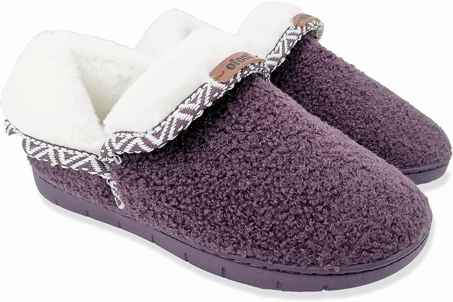 ofoot Women's Warm Fuzzy House Slippers with Back,Faux Fur Bedroom Shoes Soft Thick Memory Foam Plush Lining Indoor Outdoor Non Slip Rubber Soles