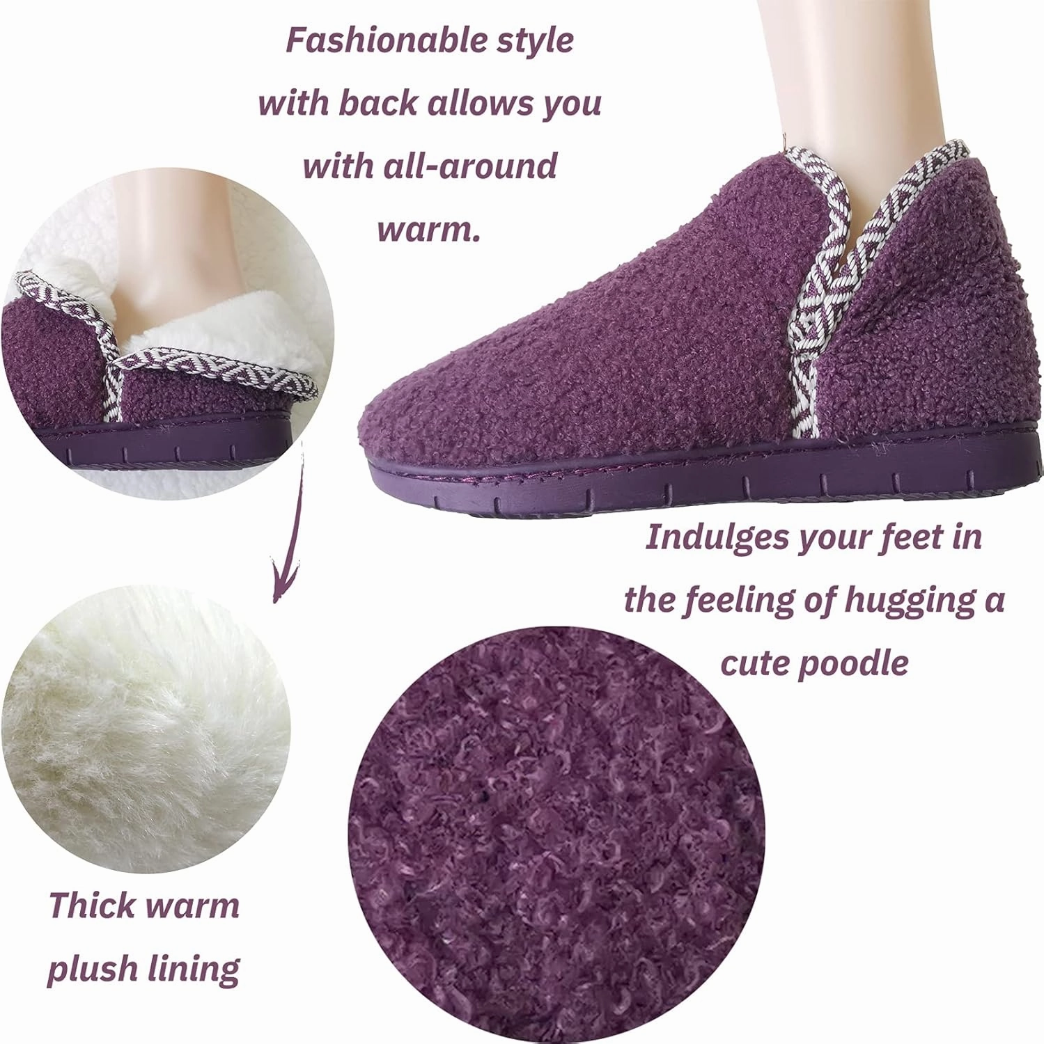 ofoot Women's Warm Fuzzy House Slippers with Back,Faux Fur Bedroom Shoes Soft Thick Memory Foam Plush Lining Indoor Outdoor Non Slip Rubber Soles