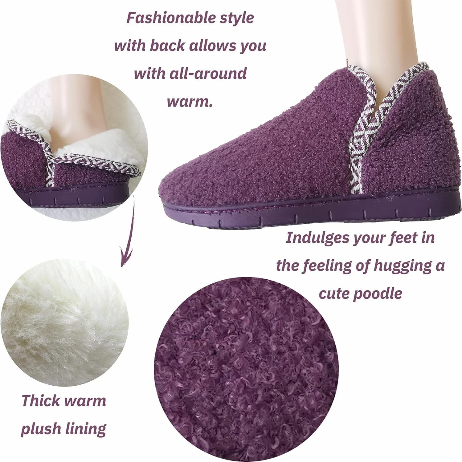 ofoot Women's Warm Fuzzy House Slippers with Back,Faux Fur Bedroom Shoes Soft Thick Memory Foam Plush Lining Indoor Outdoor Non Slip Rubber Soles