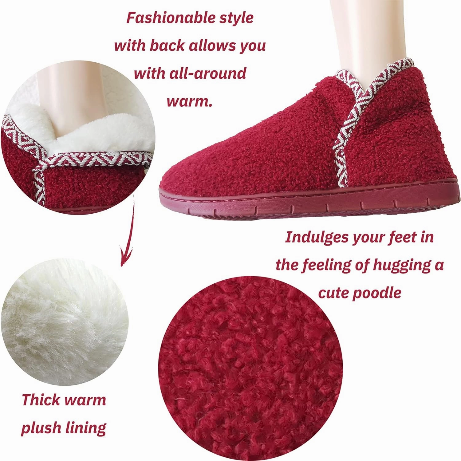 ofoot Women's Warm Fuzzy House Slippers with Back,Faux Fur Bedroom Shoes Soft Thick Memory Foam Plush Lining Indoor Outdoor Non Slip Rubber Soles