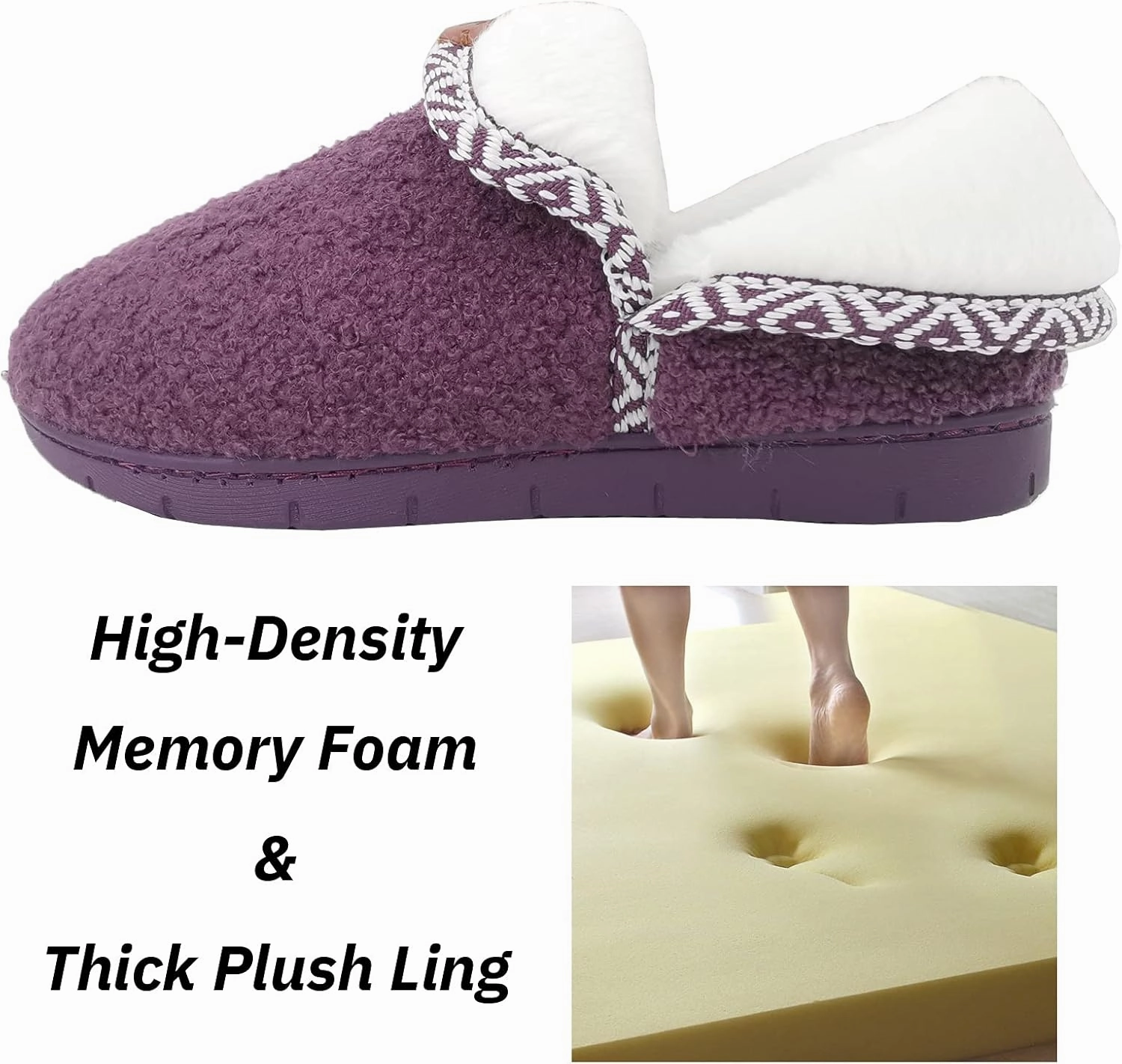 ofoot Women's Warm Fuzzy House Slippers with Back,Faux Fur Bedroom Shoes Soft Thick Memory Foam Plush Lining Indoor Outdoor Non Slip Rubber Soles