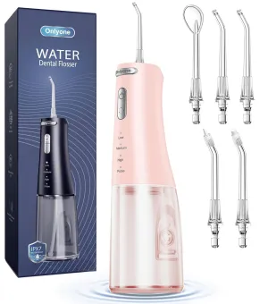 Onlyone Water Dental Flosser Pick for Teeth, 300ML Portable Oral Irrigator, Rechargeable Travel Irrigation Cleaner, Professional Electric Flossing Machine Birthday Gifts for Women,Mom,Girlfriend Pink