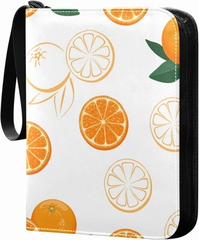 Oranges Fruits Pattern Card Binder for Trading Cards, 4 Pocket with 50 Sleeves up to 400 Cards, Double Sided Pockets Card Holder Carry Case for Baseball Card, Football Card, Gaming Cards
