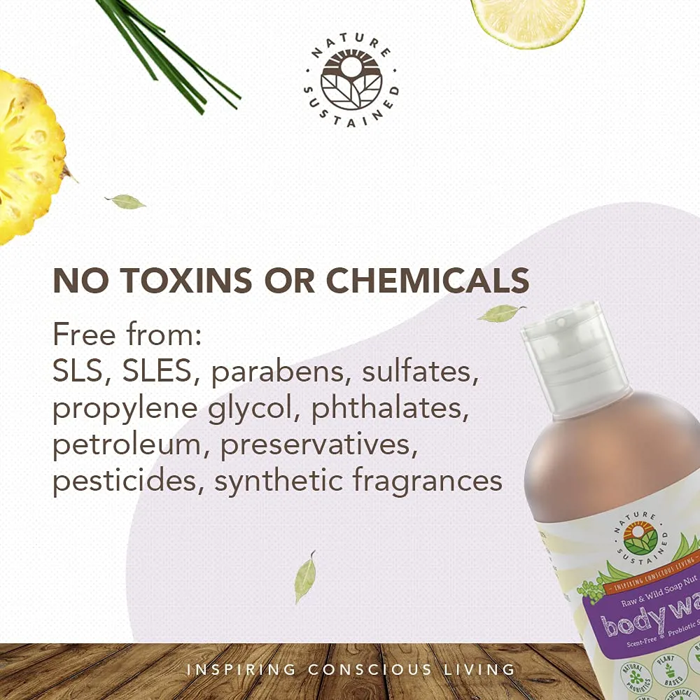 Organic Body Wash & Face Wash – Raw & Wildcrafted with Probiotics, Soapberry Formula for Eczema & Psoriasis - Wild Plants Selected for Sensitive & Dry Skin, 9oz, Original