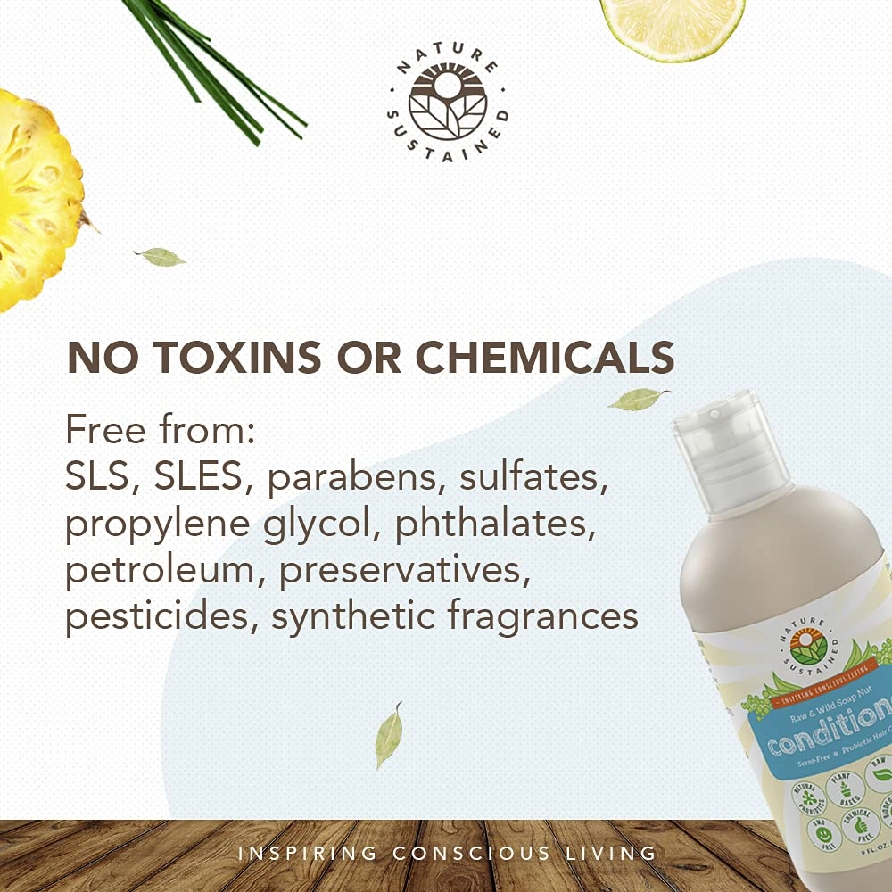 Organic Fragrance Free Conditioner - Gentle Unscented Natural Sensitive Skin Conditioner - Raw Wildcrafted Probiotic Hypoallergenic Hydrating Conditioning Wash for All Hair - 9 Oz