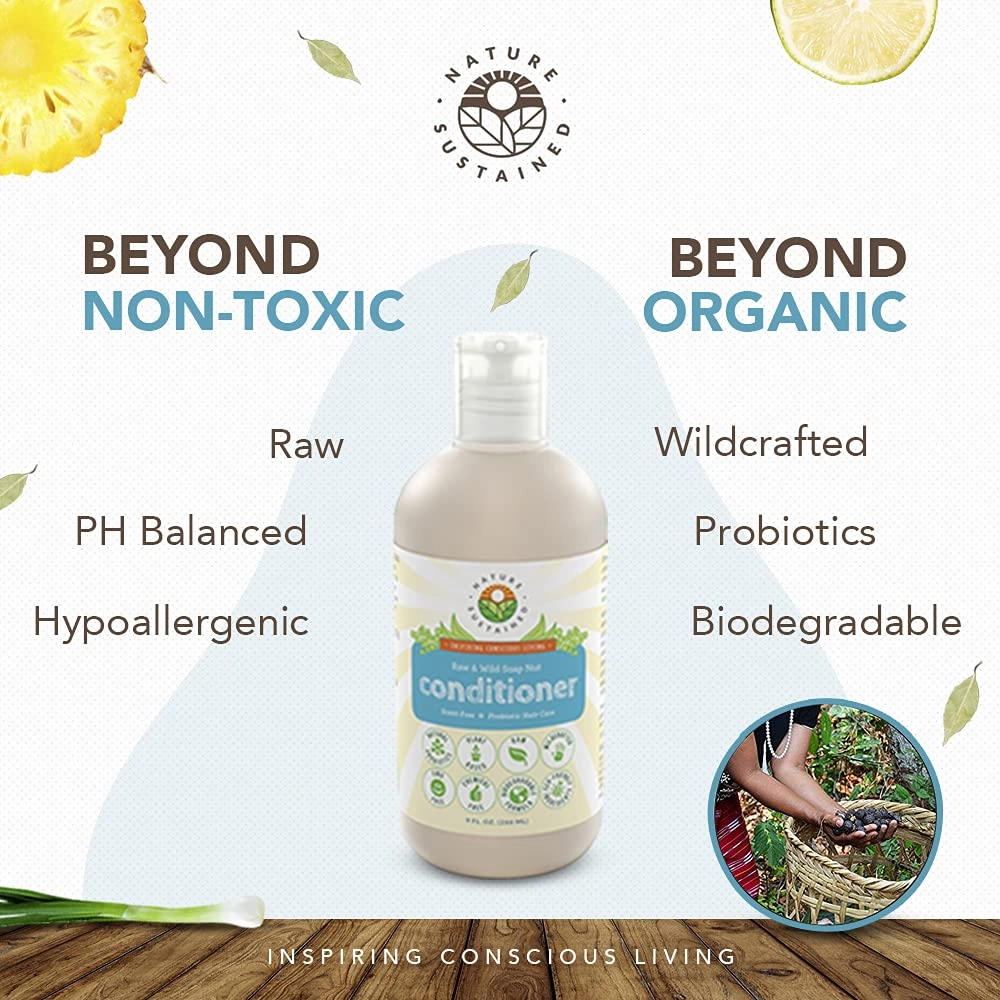Organic Fragrance Free Conditioner - Gentle Unscented Natural Sensitive Skin Conditioner - Raw Wildcrafted Probiotic Hypoallergenic Hydrating Conditioning Wash for All Hair - 9 Oz