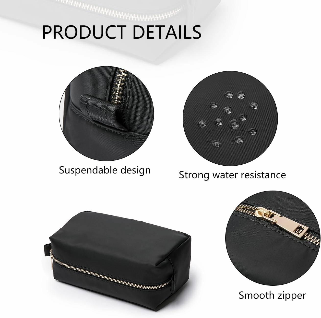 Organizer Bag Lightweight Cosmetic Bag with Ring Clasp Perfect Travel Makeup Bag for Women nylon Stand Up Design (Black/Nylon)