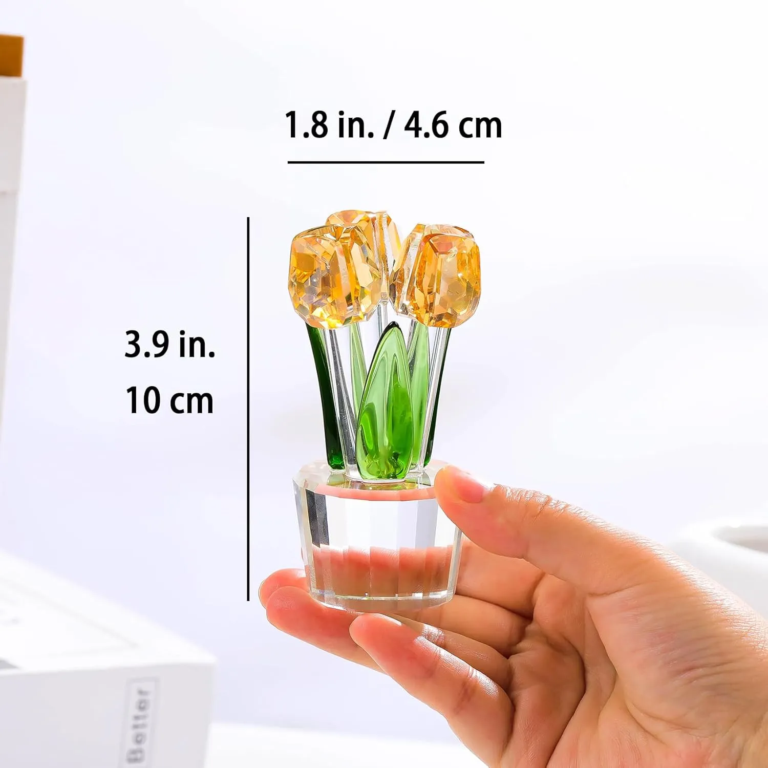 Ornalrist Gold Crystal Tulips Flower Figurines, Glass Tulips Bouquet Collectible Gifts Home Decor for Women Friends Christmas Valentine's Day