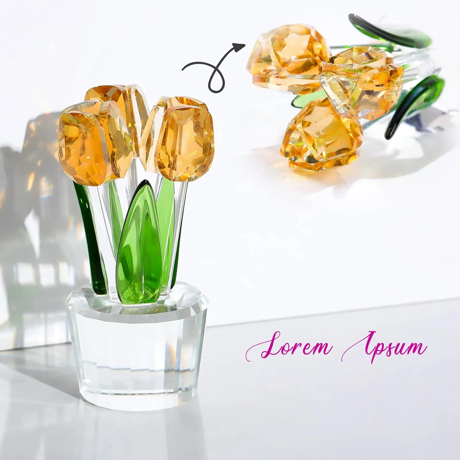 Ornalrist Gold Crystal Tulips Flower Figurines, Glass Tulips Bouquet Collectible Gifts Home Decor for Women Friends Christmas Valentine's Day