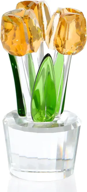Ornalrist Gold Crystal Tulips Flower Figurines, Glass Tulips Bouquet Collectible Gifts Home Decor for Women Friends Christmas Valentine's Day