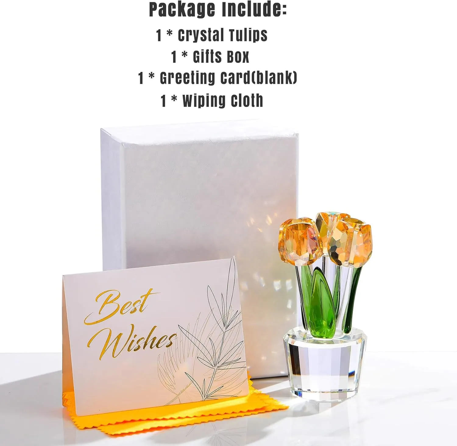 Ornalrist Gold Crystal Tulips Flower Figurines, Glass Tulips Bouquet Collectible Gifts Home Decor for Women Friends Christmas Valentine's Day