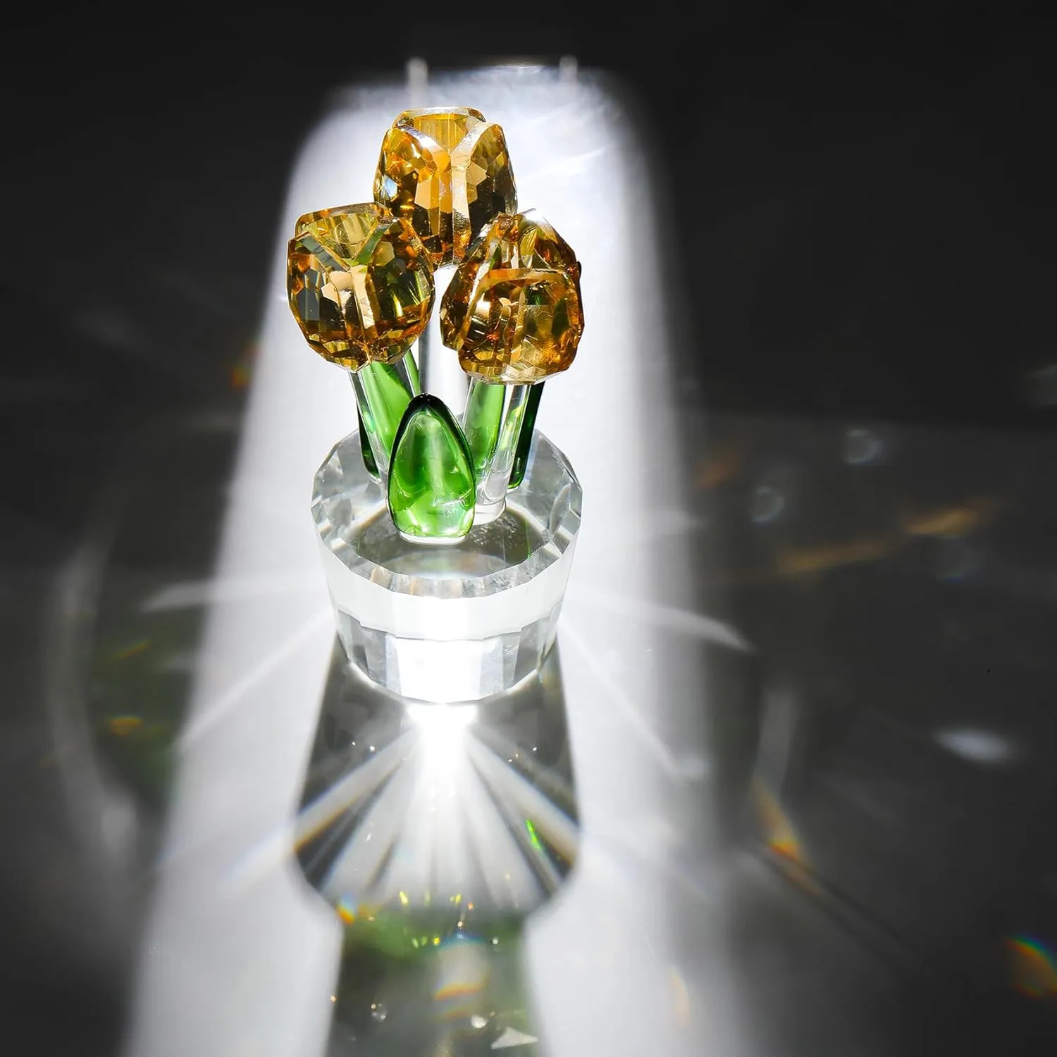 Ornalrist Gold Crystal Tulips Flower Figurines, Glass Tulips Bouquet Collectible Gifts Home Decor for Women Friends Christmas Valentine's Day