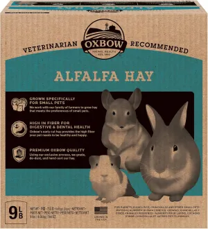 Oxbow Animal Health Alfalfa, Guinea Pig Hay, Rabbit Hay, Small Pet Bunny Supplies, All Natural Grass for Guinea Pig, Bunny, Chinchilla & Hamster, Oxbow Rabbit Supplies, Grown in USA, 9 lb box