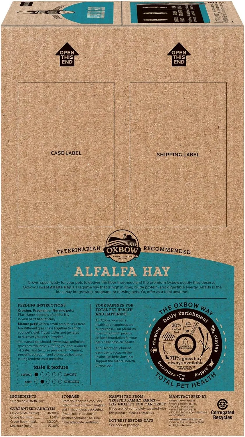 Oxbow Animal Health Alfalfa, Guinea Pig Hay, Rabbit Hay, Small Pet Bunny Supplies, All Natural Grass for Guinea Pig, Bunny, Chinchilla & Hamster, Oxbow Rabbit Supplies, Grown in USA, 9 lb box