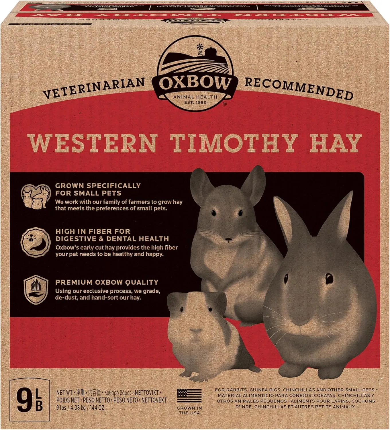 Oxbow Animal Health Western Timothy Hay, Guinea Pig Hay, Small Pet Bunny Supplies, All Natural Grass for Guinea Pig, Bunny, Chinchilla & Hamster, Oxbow Rabbit Supplies for Bunnies, 9 lb box