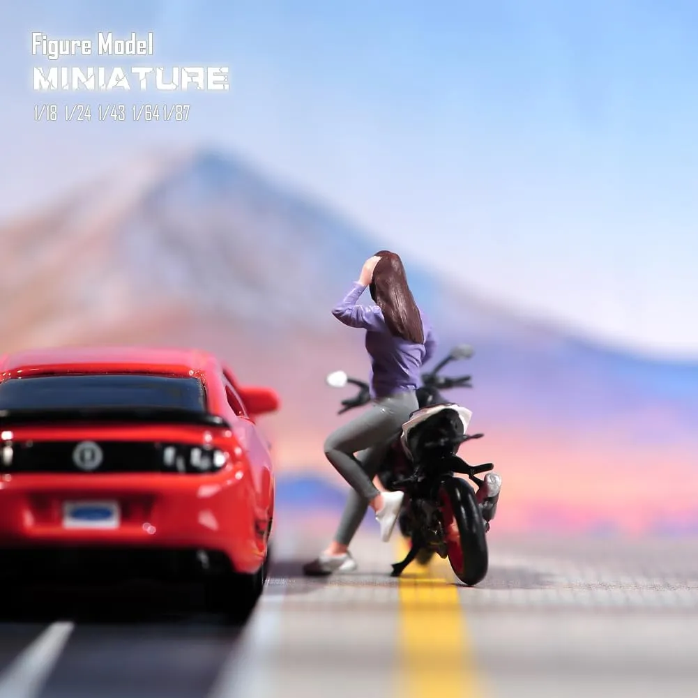 Painted Miniatures 1/18 1/24 1/64 1/43 1/87 Scale Lean On Car Girl Toy Miniature Figure Diorama Action Figure Doll for Cars Vehicles Collection Display Scene (Painted, 1/43 Scale)